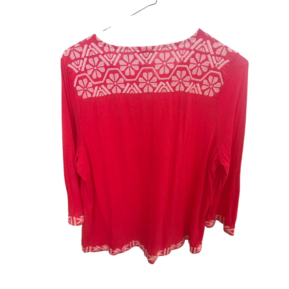 Crown & Ivy Womens Red Embroidered Tassel Tie Peasant Blouse Top Large L - Picture 2 of 5
